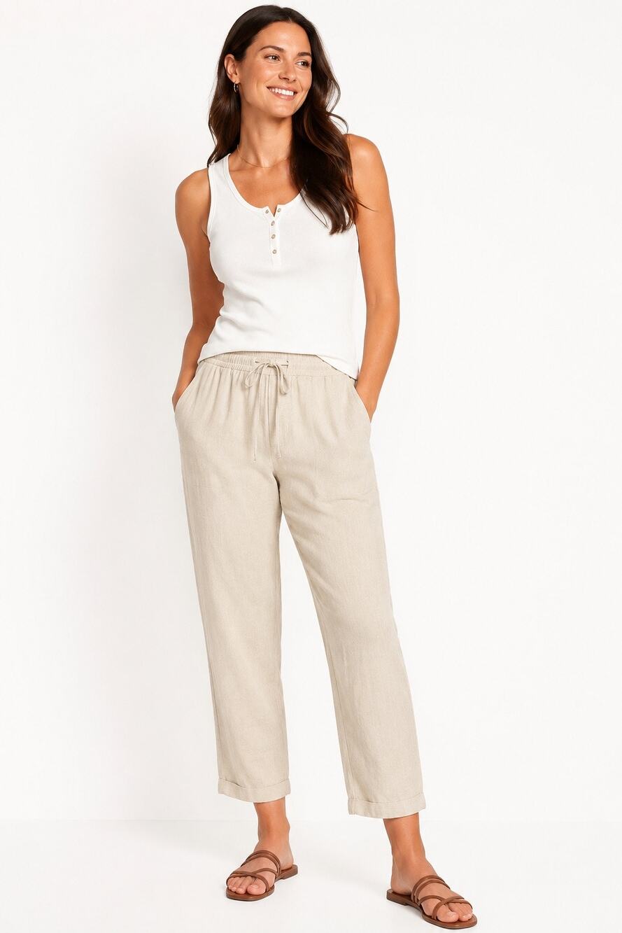 NWT Old Navy Linen Blend Pull On Pants Women’s XL Tall Beige Drawstring